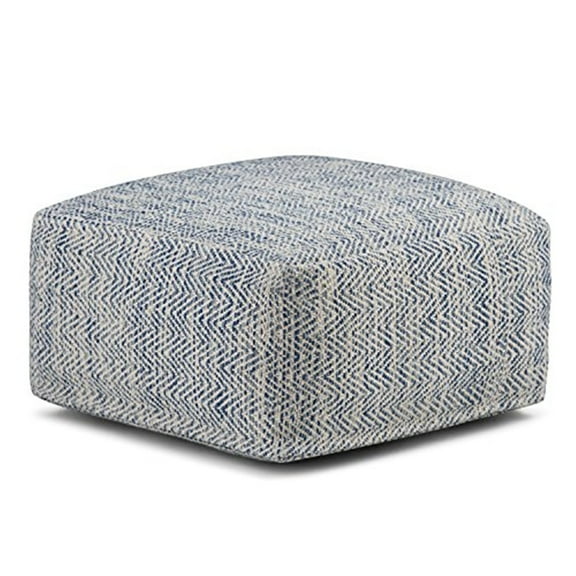 Simpli Home Nate 20 inch Wide Boho Square Pouf in Patterned Denim Mélange Cotton