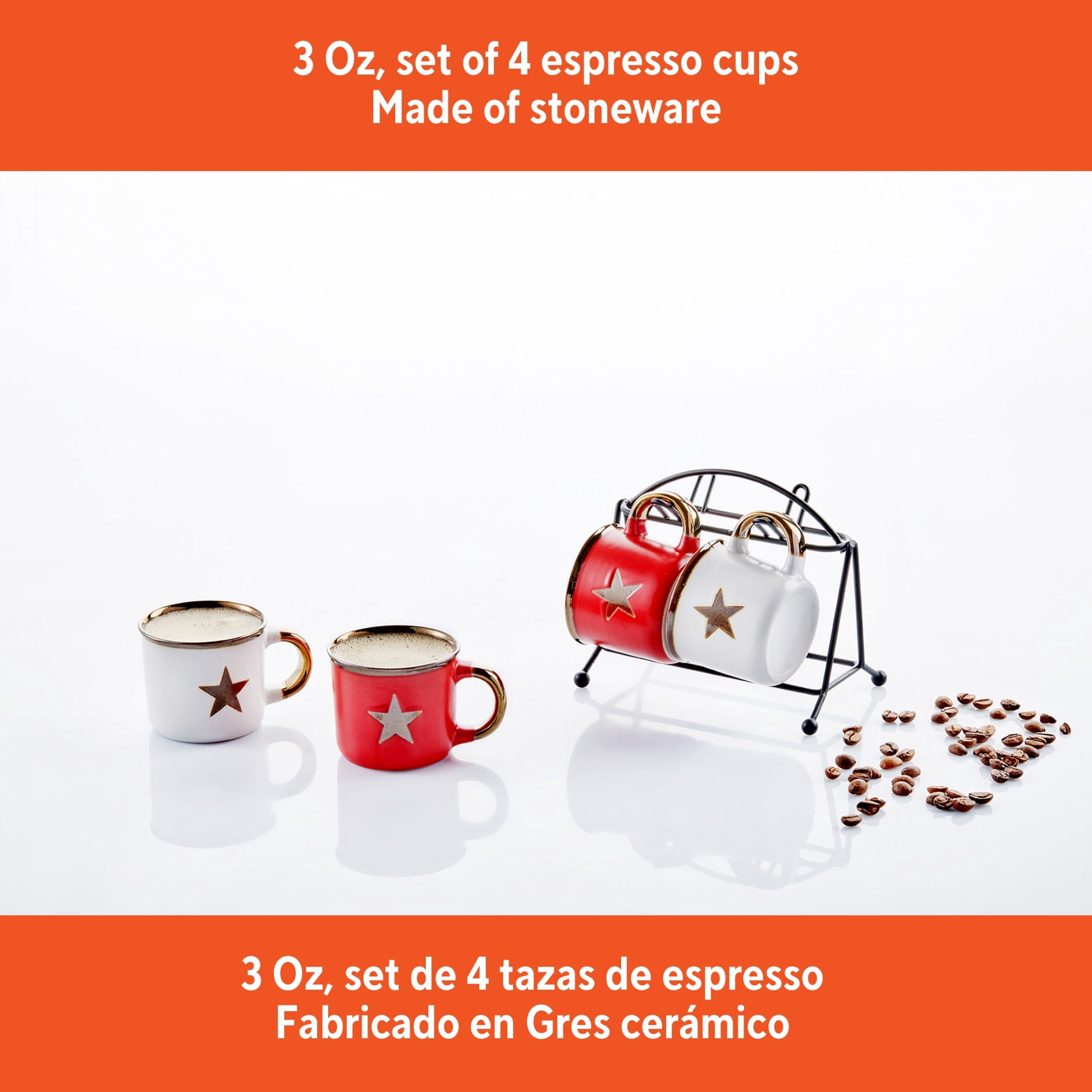 IMUSA 4 CUP RED/ WHITE START ESPRESSO CUP SET