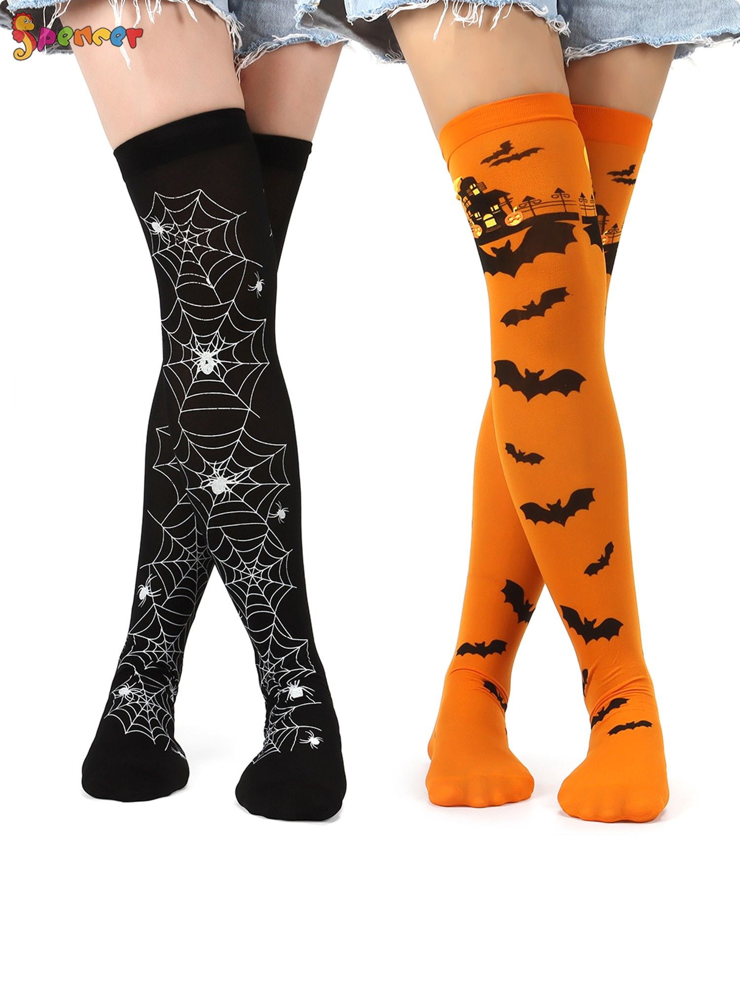 Spencer 2 Pairs Halloween Thigh High Long Stockings Over the Knee ...