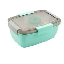 Large Salad Container Bowl for Lunch - Better Adult Bento Lunch Box,4-Compartment Tray,Built-in Reusable Spoon,Salad Bowl with 1pc 3 Oz Cups Stackable,Mint Green,9.3x6.51x3.9"