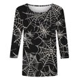 thumbnail image 4 of CLOISE Halloween Tee Shirts for Women Fashion Halloween Spider Web Printed Shirts 3/4 Sleeve Scoop Neck Blouses Basic Casual Oversized Tees Spooky Holiday Clothes Winter Gift, 4 of 4