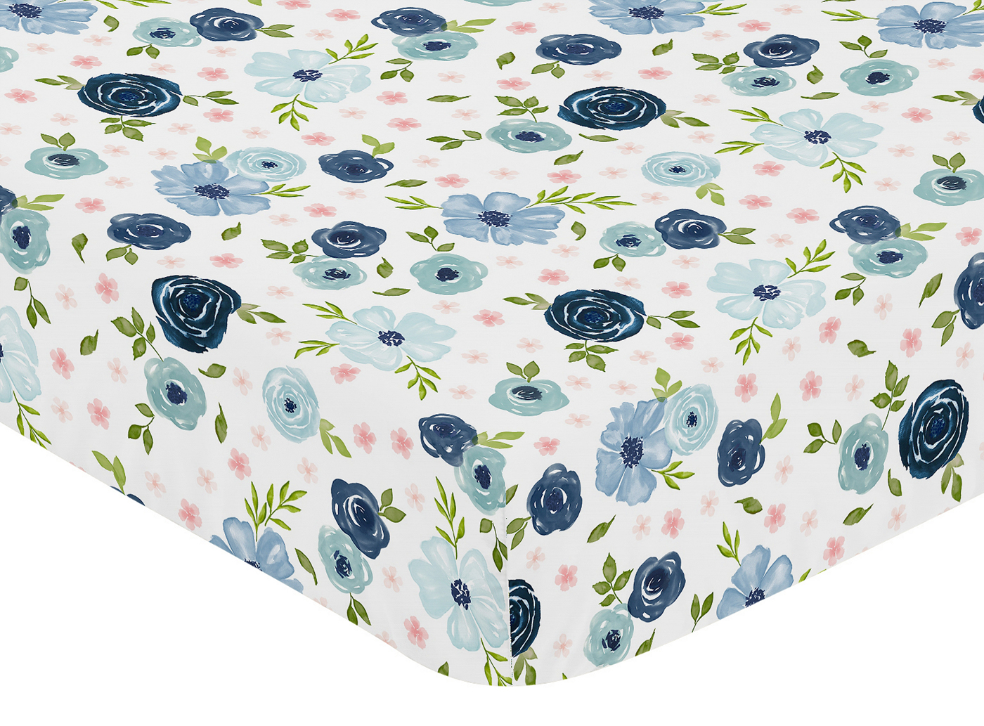 Sweet Jojo Designs Watercolor Floral Blue Green and Pink Jersey Knit Fitted Crib Sheet