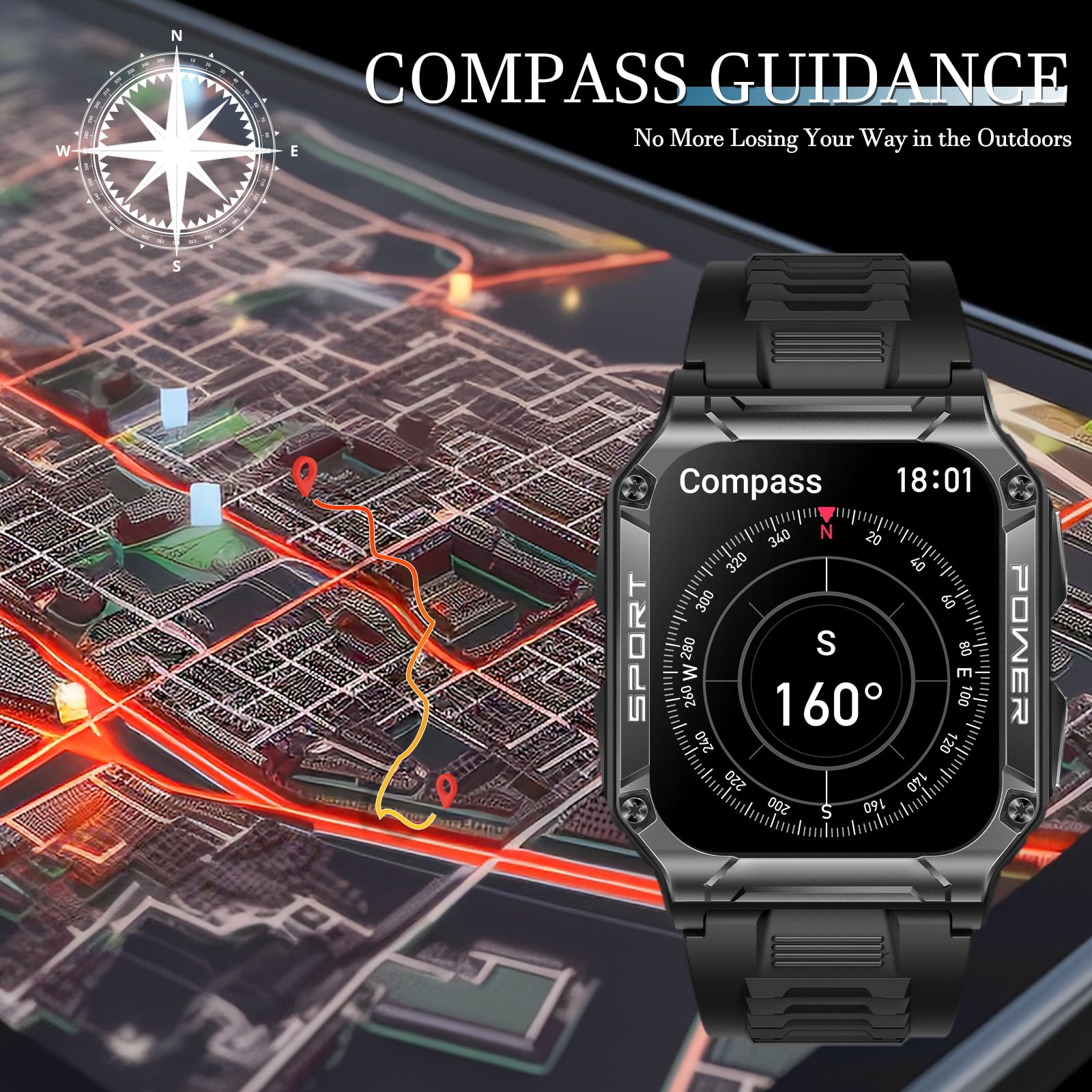 XAXRE Smartwatch for Men with Compass, 1.95'' Big Screen Rugged Sports Smartwatch, 400mAh Long Battery Outdoor Waterproof Smart Watches for Android iOS