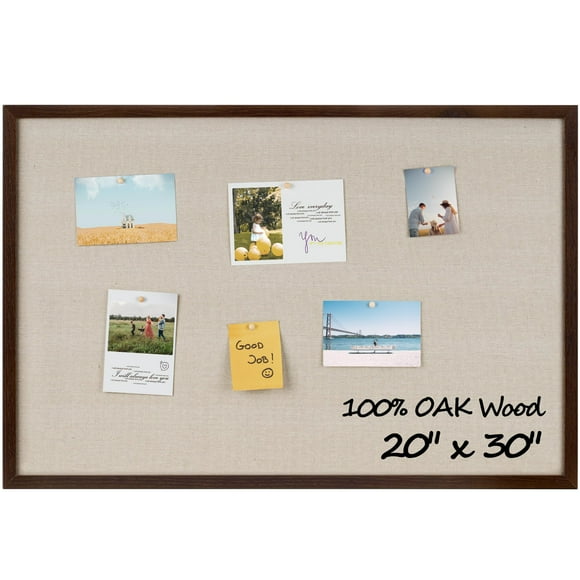 Fun Memories Cork Board Bulletin Board for Office, 20" x 30" Oak Wooden Framed Corkboard, Wall Mounted Notice Pin Board for School Home & Office, Dark Walnut