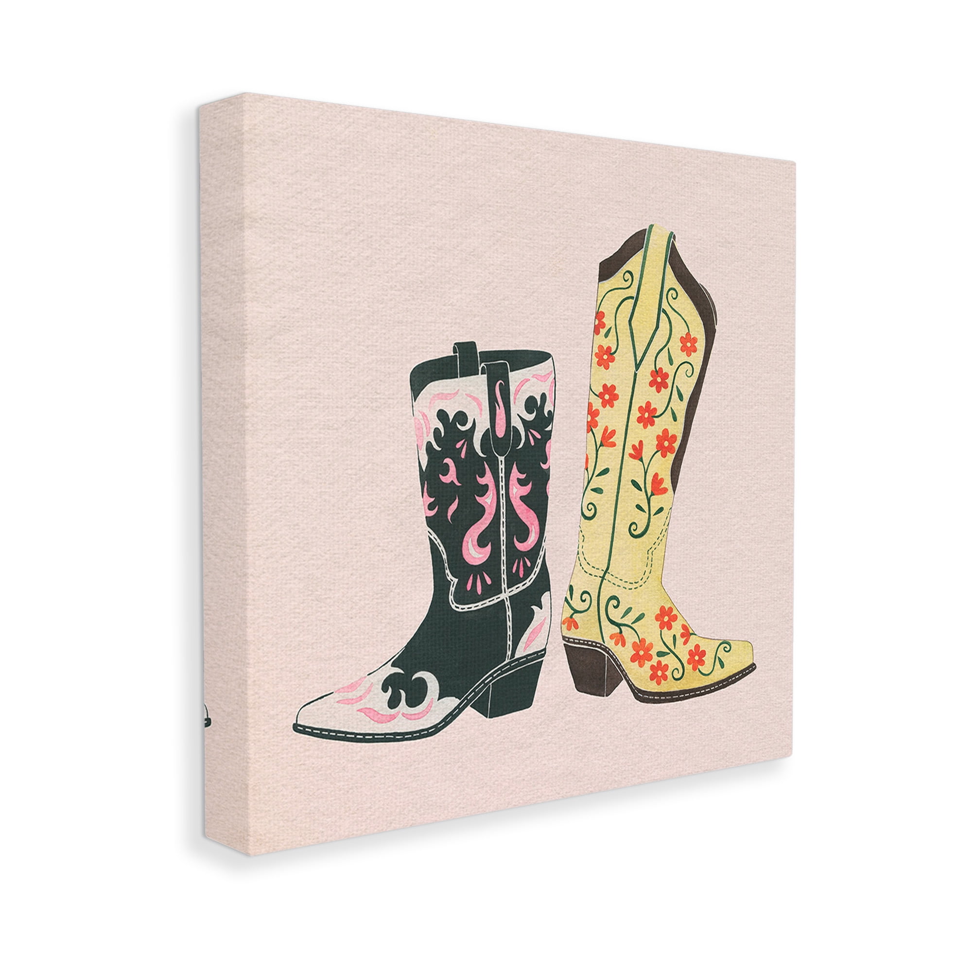 Stupell Industries Patterned Equestrian Boots Beauty & Fashion Painting Gallery Wrapped Canvas Art Print Wall Art, 17 x 17