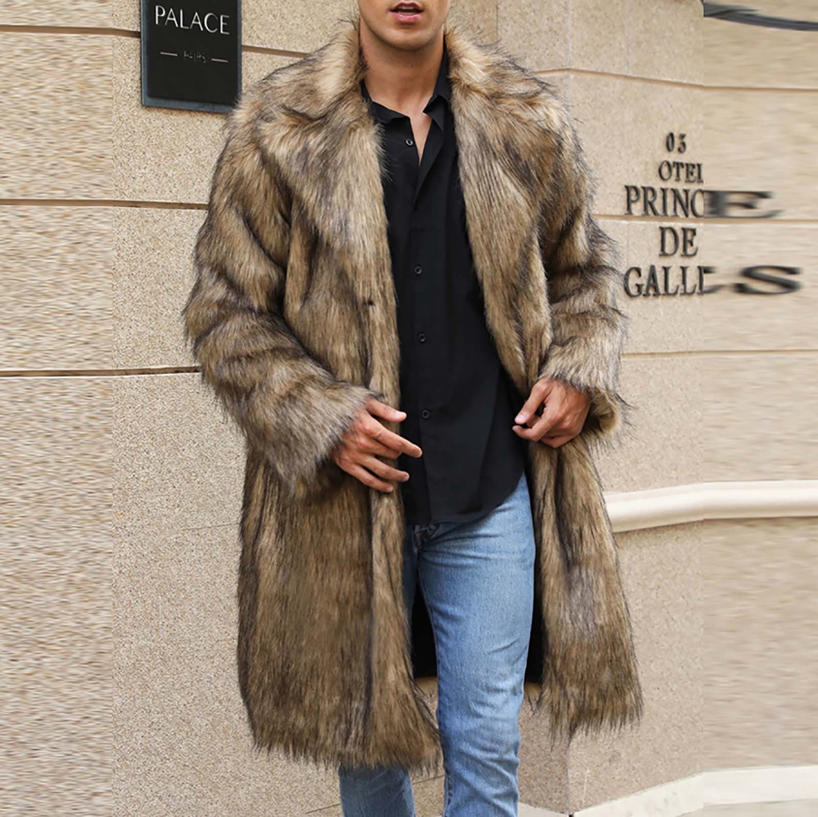 LOVZFMLL Jackets for Mens Warm Faux Furry Long Coat Jacket Winter
