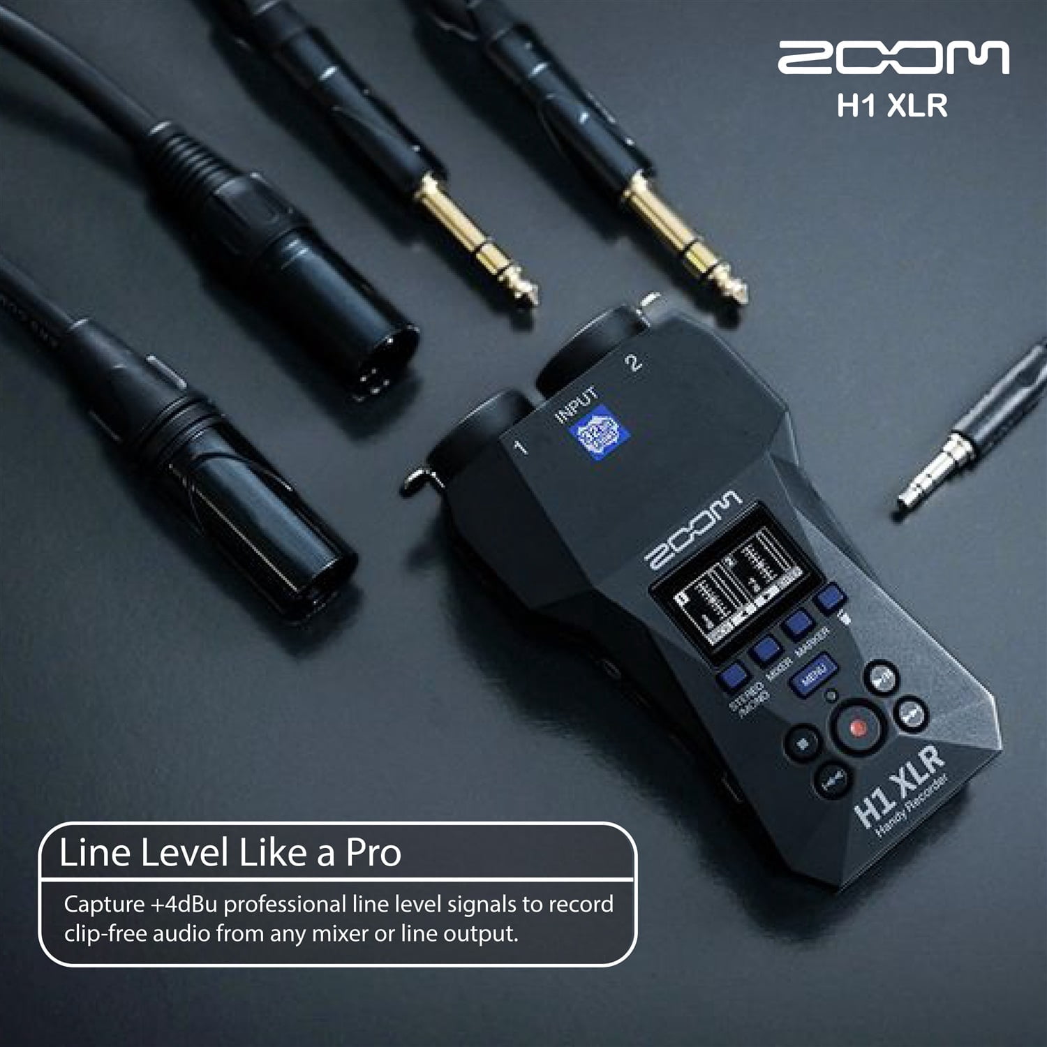 Zoom H1 XLR Handy Recorder, Bundle with Zoom ZDM-1 Podcast Mic Pack with Headphones, Windscreen, XLR Cable and Tabletop Stand, Table Tripod Hand Grip