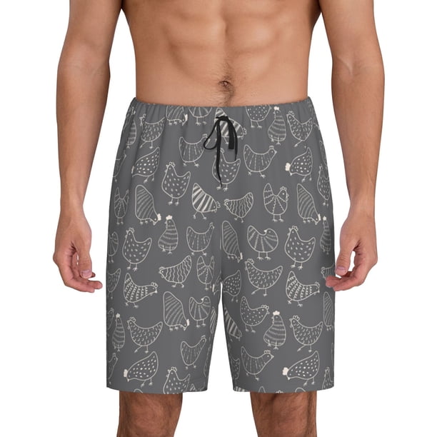 Fotbe Funny Chicken Pantalones Cortos de Pijama para Hombre, Ropa de Dormir, Pantalones de Pijama Cortos para Hombre-Large