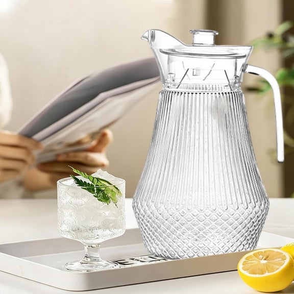Outoloxit 5L Pitcher Water Dispenser with Duckbill Spout, Clear Plastic PC Water Jug for Juice Iced Tea Lemonade, Rhombic-Striped Design & Ergonomic Handle