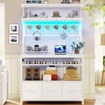 thumbnail image 4 of Bakers Rack with Power Outlet, 6-Tier Coffee Bar, Microwave Stand with Wine Rack, LED Lights and 10 Hooks, Bakers Racks for Kitchens with Storage, White, 4 of 8