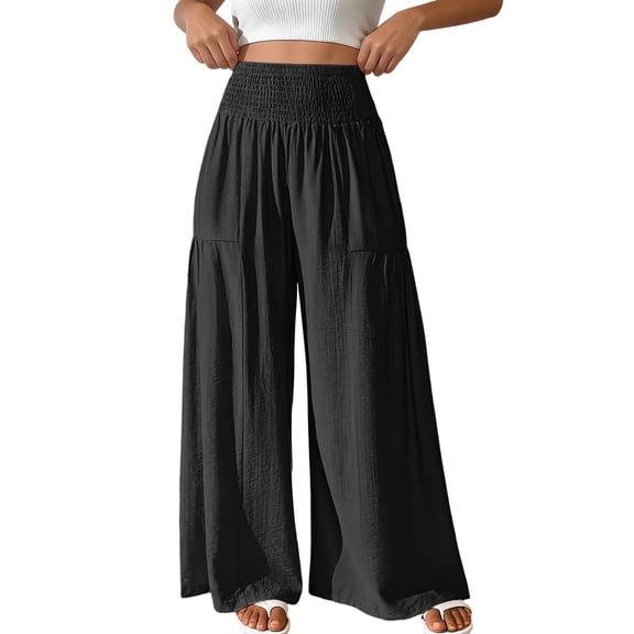 RUTAYY Women's Pants Casual High Waist with Pocket Drawstring Elastic Waist Comfortable Solid Color Travel Elegant Trousers
