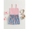thumbnail image 4 of Coduop Toddler Kids Baby Girl Skirt Set Sleeveless Ribbed Cami Tops Vest Floral Mini Skirt Outfits, 4 of 7