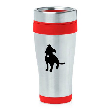 

16 oz Insulated Stainless Steel Travel Mug Cute Pit Bull With Heart (Red)