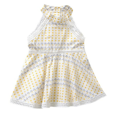 

Little Girls Polyester Dress Sleeveless Casual Summer Sundress Bohemia Polk Dot Printed Jumper Skirt