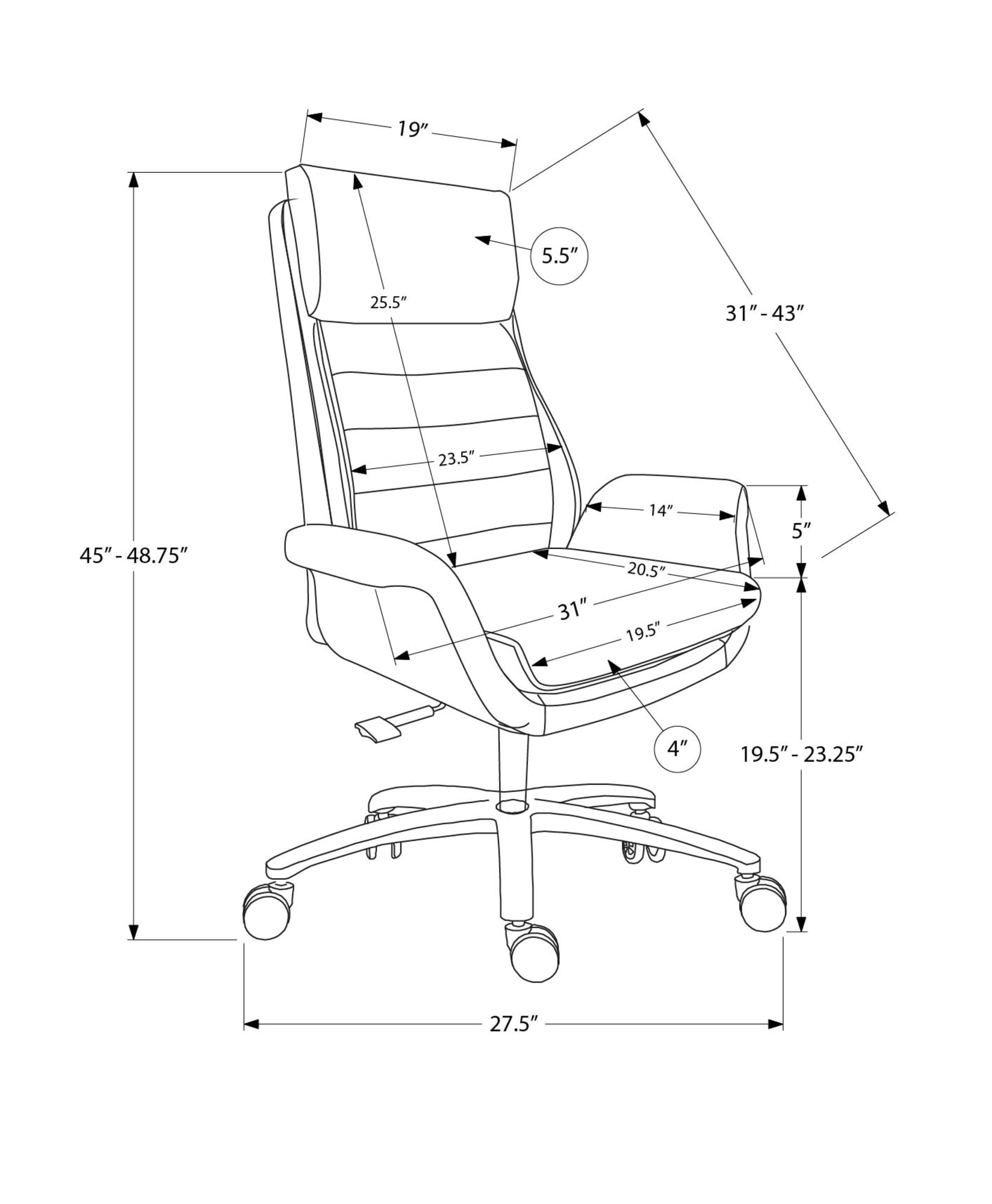 Monarch Specialties - I 7253 Office Chair, Armrests, Ergonomic, Swivel, Work, Black Leather Look