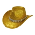 thumbnail image 4 of Sombrero de vaquero elegante y brillante, gorra de ala ancha para conciertos, fiestas y juegos de rol. Oro, 4 of 9