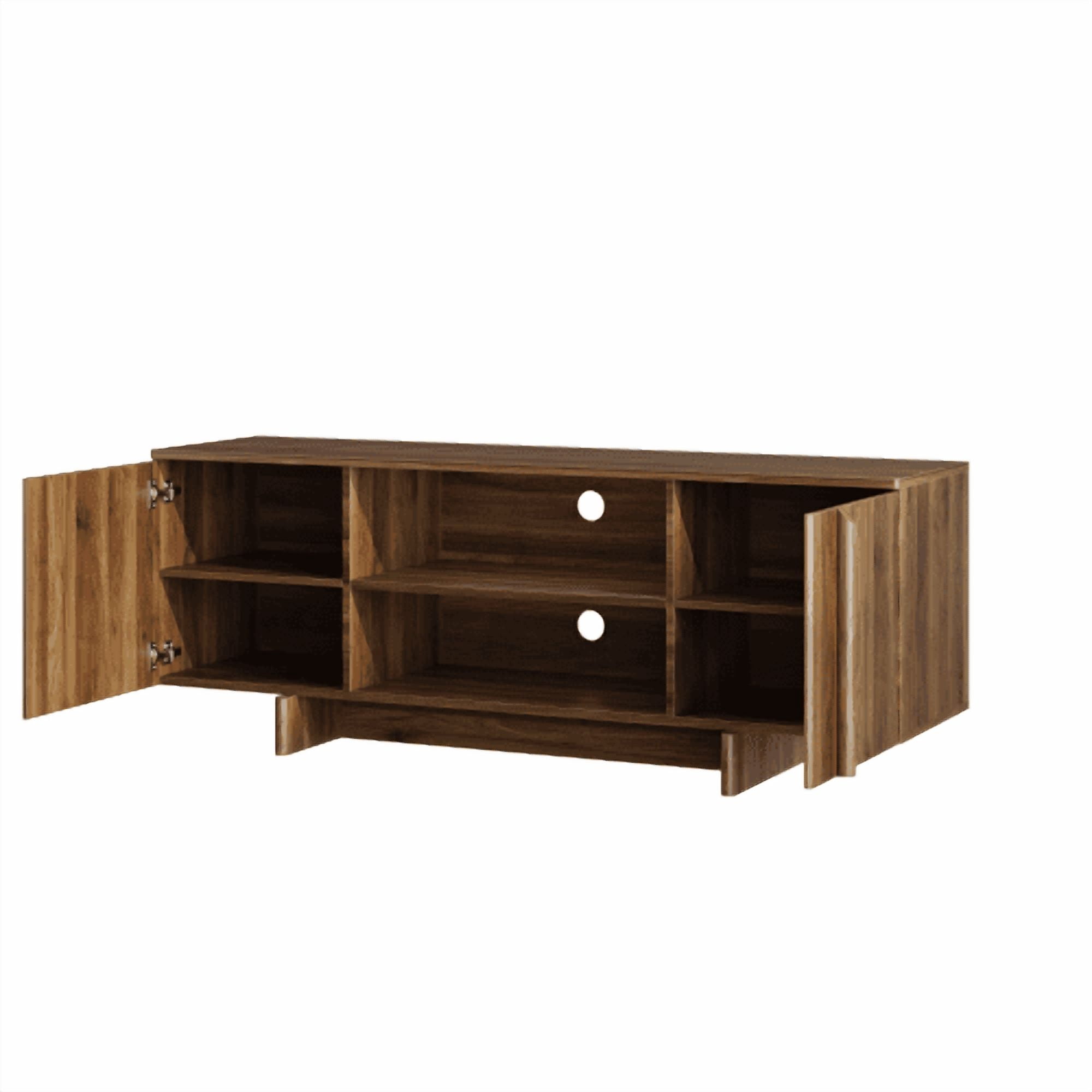 55" Mid-Century Modern Farmhouse TV Stand, Entertainment Center with Double Doors, Open Shelving, and Cable Management, Fits TVs up to 48 Inches, Walnut