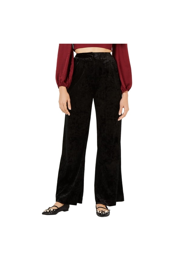 Womens Velvet Pleated Casual Trouser Pants, Black, Medium
