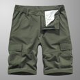 thumbnail image 1 of SDNall Men Casual Solid Zipper Button Pockets Elastic Waist Cropped Cargo Shorts, 1 of 9