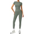 thumbnail image 2 of Two Piece Outfits for Women Fitted Crew Neck T-shirt High Waist Leggings Biker Shorts Matching Sets Streetwear, 2 of 7