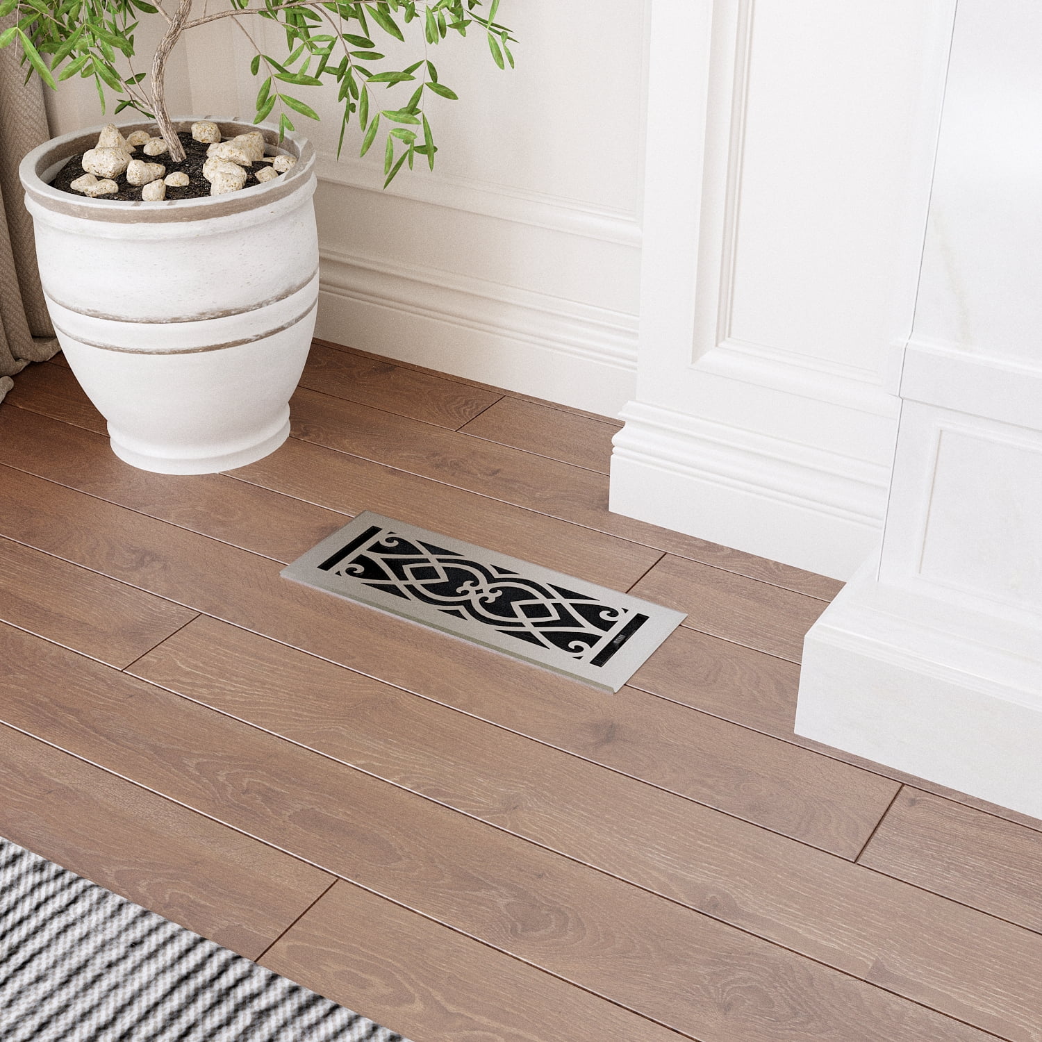 Naiture Stainless Steel Floor Register, Heavy Duty Rust-Resistant Floor Vent Cover, Metal Damper or Lever, Victorian Style Grille Floor Vent, Duct Size 4" X 12", Brushed Nickel Finish