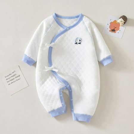 

Baby Jumpsuit Warm Cotton Autumn/winter Ha Clothes Newborn Baby Boneless Cotton Underwear Climbing Clothes light blue 59cm