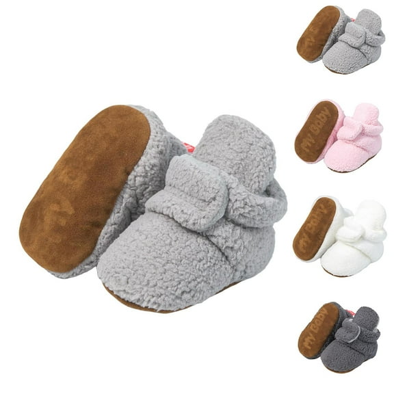 Juebong Newborn Baby Fleece Booties Non-Slip Sole for Toddler Boys Girls Infant Winter Warm Fleece Cozy Socks Shoes Pink,6 Months