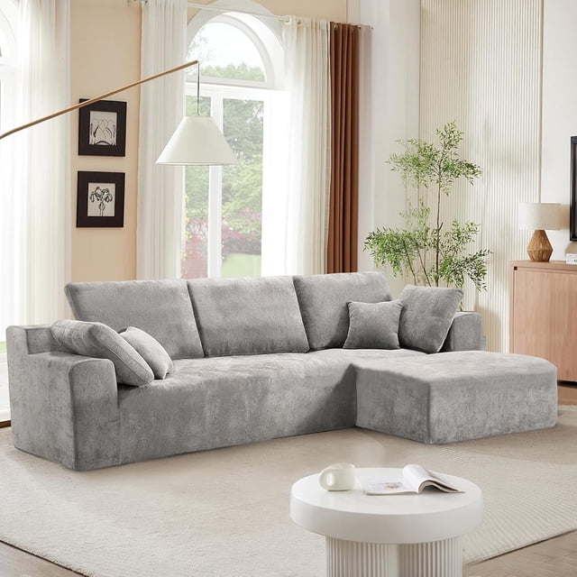 Zocalo Sofá seccional Cloud de 274 cm, sofá modular sin estructura con forma de L y asiento profundo, sofá tapizado moderno y cómodo para sala de estar, no requiere montaje (Chenilla, gris)