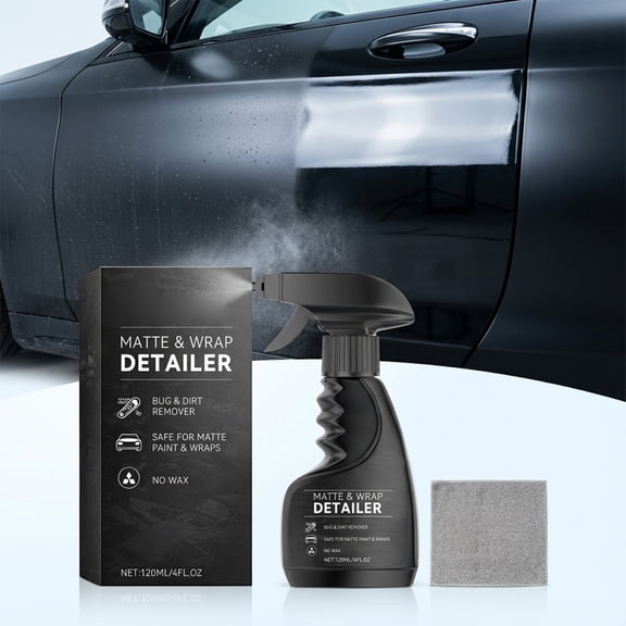 120ml Matte Wrap Detailer, Professional Bug and Dirt Remover for Car Surface Cleaning and Polishing, No Wax Formula Automotive Care Spray with Microfiber Cloth, for Vehicle Restoration