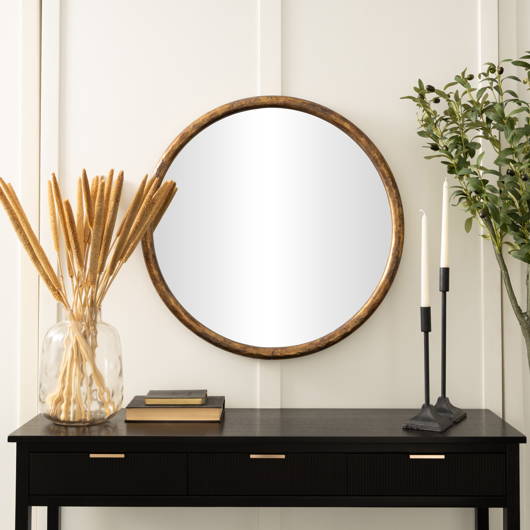 DecMode 28" x 28" Gold Wall Mirror with Weathered Frame
