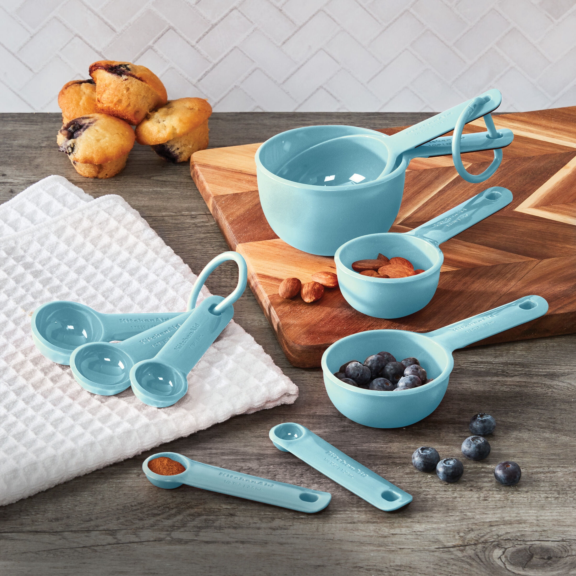 KitchenAid 9-Piece Plastic Stackable Measuring Cup and Spoons Set for Cooking, Mineral Water