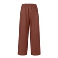 thumbnail image 4 of KDDYLITQ Linen Pants Women Petite Wide Leg High Waisted Pants Flowy Casual Baggy Drawstring Palazzo Trousers Red M, 4 of 5