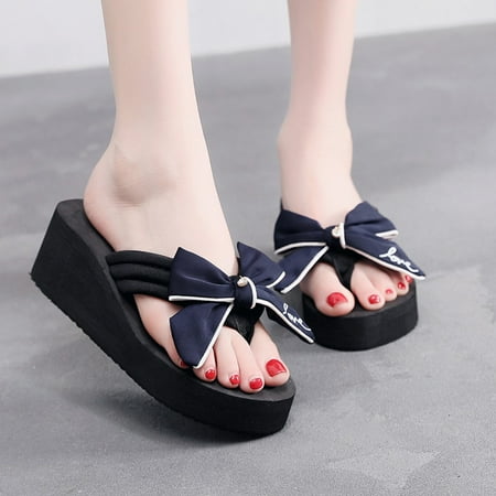

Women Sandals Clearance AXXD Women s Shoes Suede Bowknot Flip Toe Slippers Flat Beach Shoes for New Trends Blue 7.5
