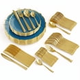 thumbnail image 2 of Exquisite 240 Piece Peacock & Gold Petal Design Disposable Plastic Dinnerware Combo Set, Serves 40 Guests, 2 of 10