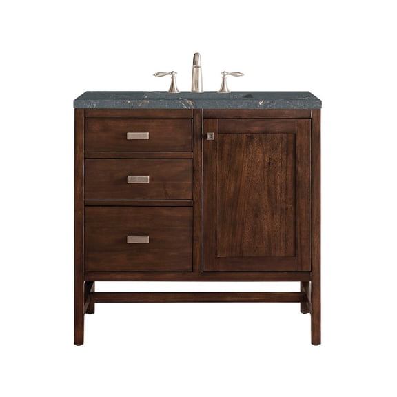 James Martin Vanities 36" Single Vanity, Mid-Century Acacia w/ 3 CM Parisien Bleu Quartz Top