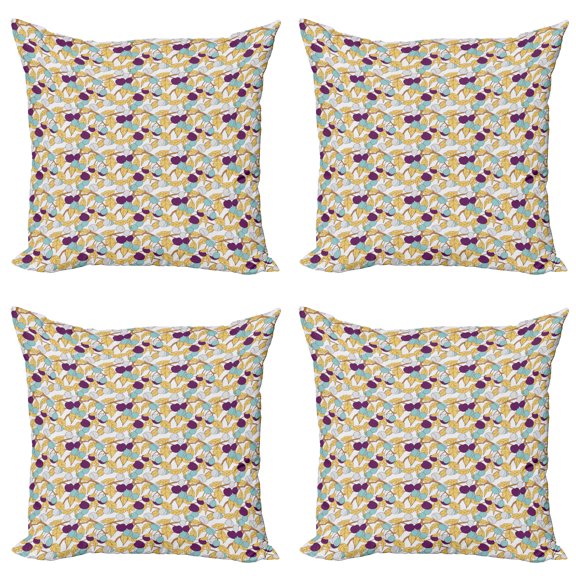 Ambesonne Floral Throw Pillow Cover 4 Pack, Colorful Fruits and Leaves, 20", Multicolor