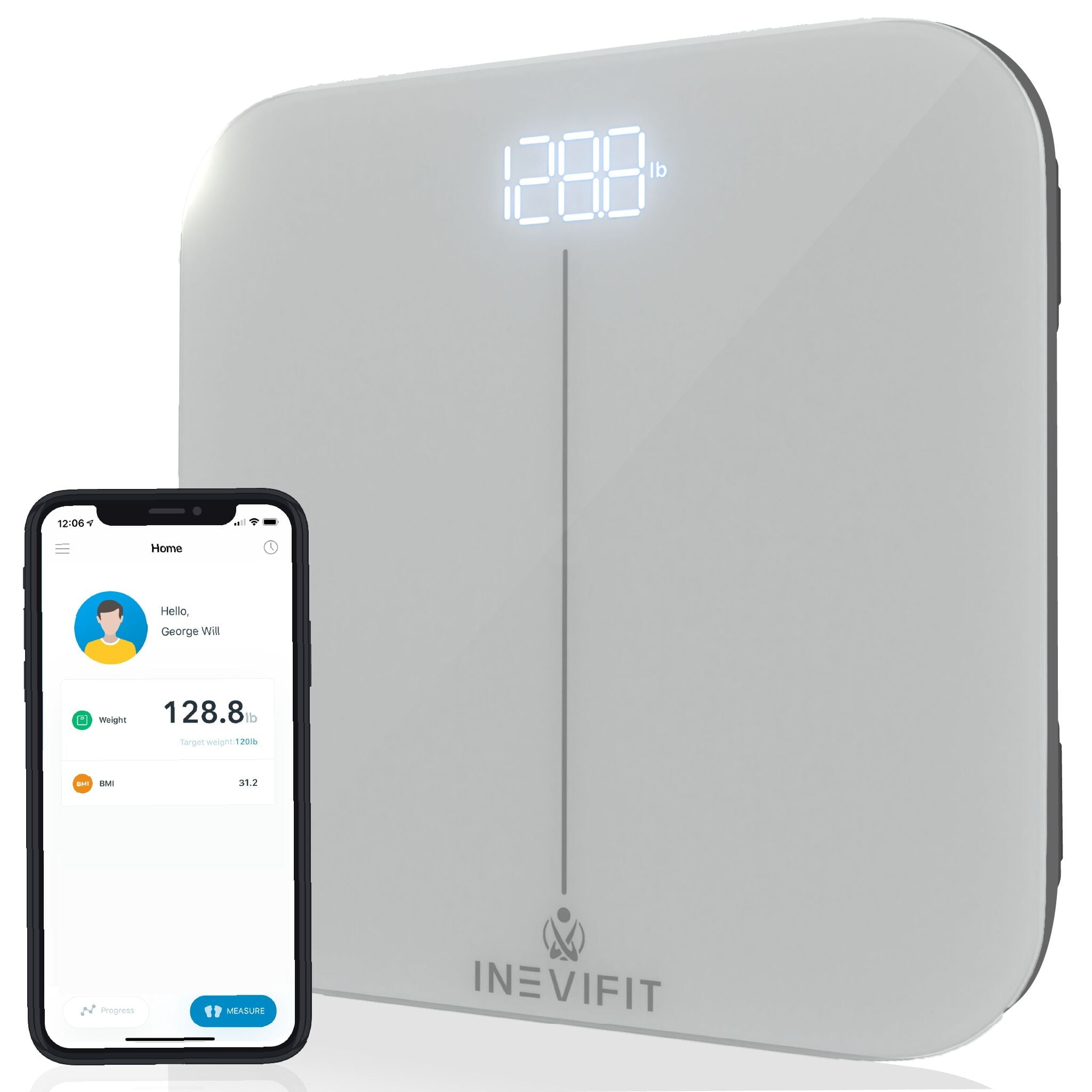 INEVIFIT Bathroom Scale, Highly Accurate Digital Bathroom Body Scale,  Measures Weight up to 400 lbs. Includes a 5-Year Warranty - White