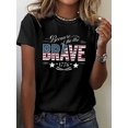 thumbnail image 1 of Women's Patriotic "Because of the BRAVE 1776" American Flag Print T-Shirt - Vibrant Green Short Sleeve Crew Neck Casual Top, Medium Stretch Machine Washable All-Season Comfort, Comfortable, 1 of 6