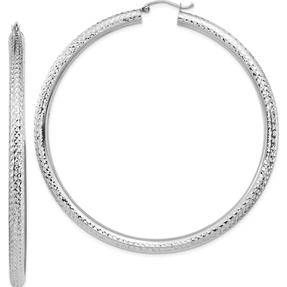 14K White Gold Lightweight 4mm Diamond-Cut Hoop Earrings (72.5 X 70.5) Made In Peru tc1020w