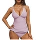 thumbnail image 2 of Traje de baño de bikini de verano para mujer, de color liso, con cojín en el pecho y sin soporte de acero, sin espalda, con tirantes, de nailon., 2 of 6