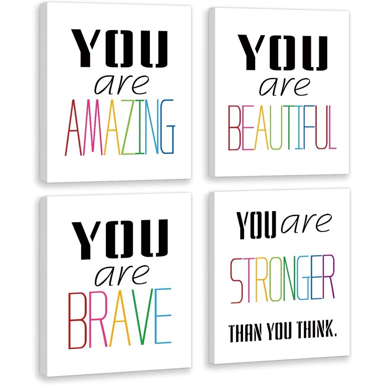 Typography Watercolor Word Inspirational Quote & Saying Modern Art Print  Set of 4 (11”X14”) Canvas，Motivational Phrase Wall Art Poster for Nursery  or