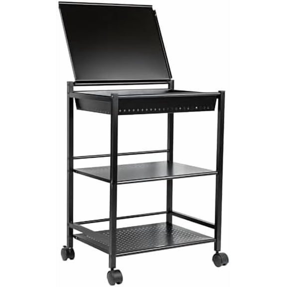 Cart with Covered Compartment, Office Organizer, Storage, 3-Tier, Office, Metal, 20" L x 14.25" W x 28.75" H, Black