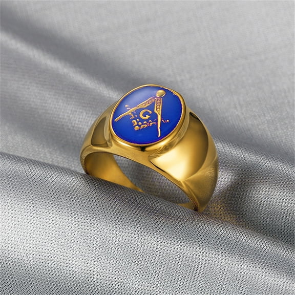 Punk Simple Masonic Symbol Ring 14K Yellow Gold Minimalist Rings For Men Women Fashion Party Jewelry Gift