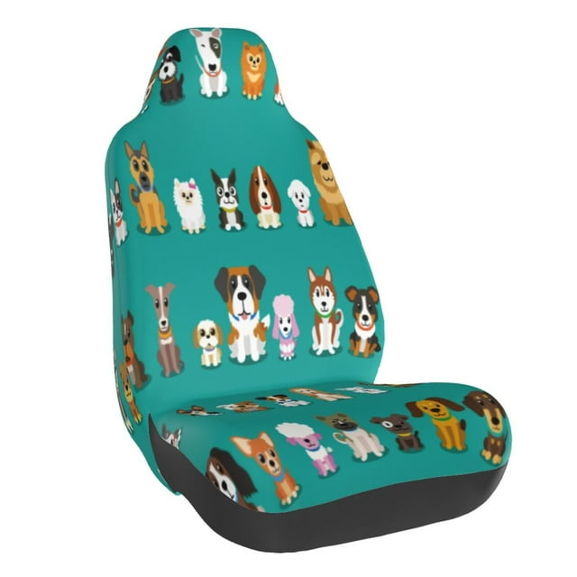 Wukai Cartoon Dogs Full Set Car Seat Covers with Soft Padding Universal Auto Front Seats Protector and Cushion Mat