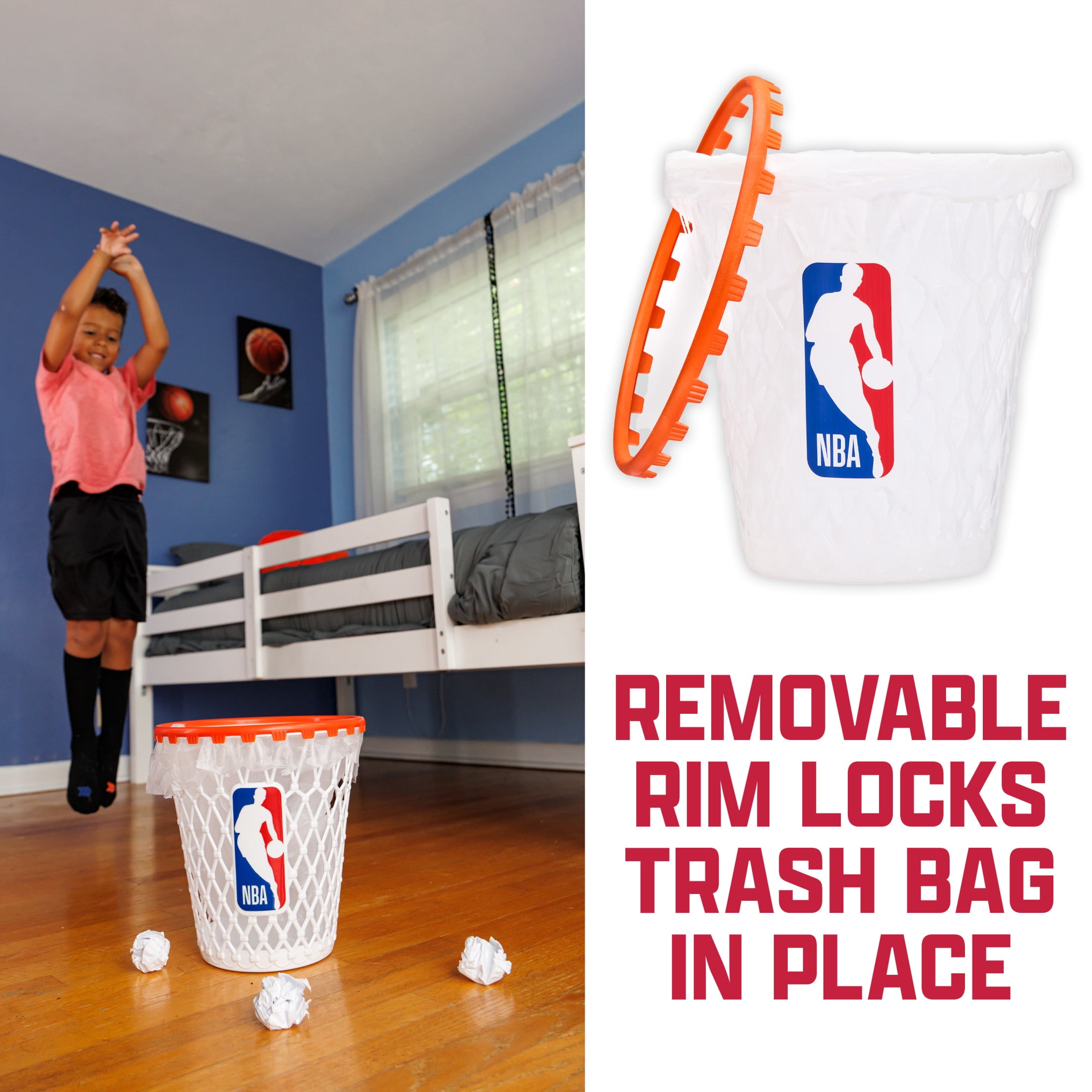 Franklin Sports NBA Mini Hoop Waste Bin – 11" Basketball-Themed Trash Can with Removable Rim for Kids’ Rooms, Dorms, and Fun Indoor Paper Toss Play – Official NBA Branding, Practical & Playful Design