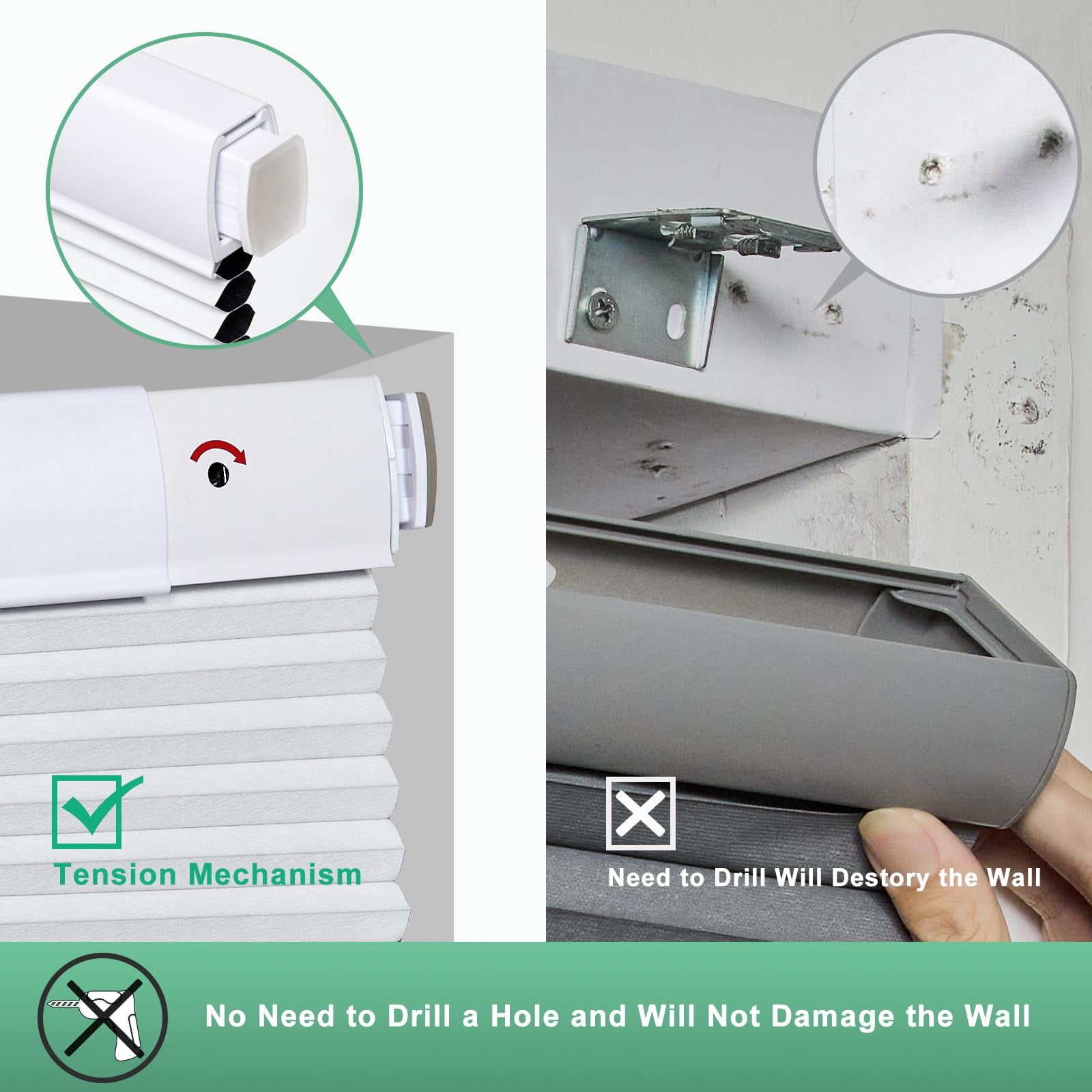 White(blackout) 34 1/2"w X 64"h Cellular Window Shades, Cordless No Drill Thermal Insulating Blinds