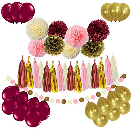 Bridal Shower Decorations 49pcs Burgundy Pink