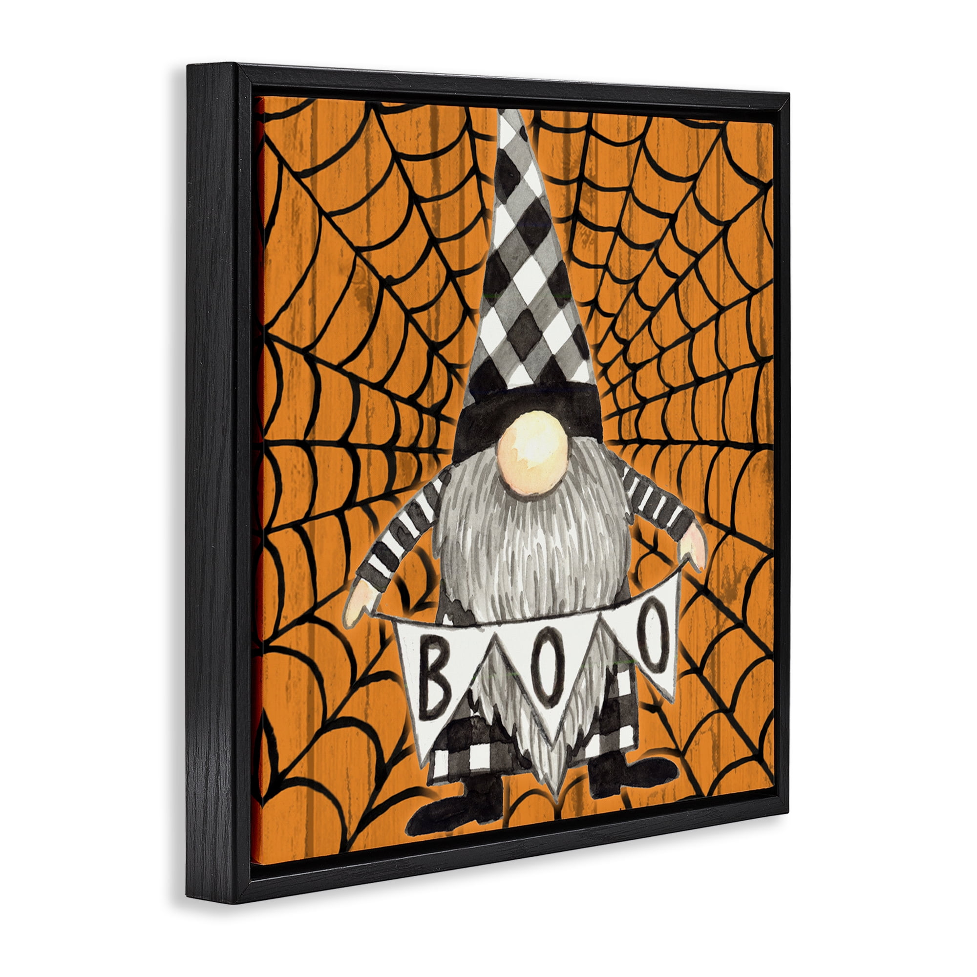 Stupell Industries Rustic Halloween Gnome Holiday Painting Black Floater Framed Canvas Art Print Wall Art, 25 x 25