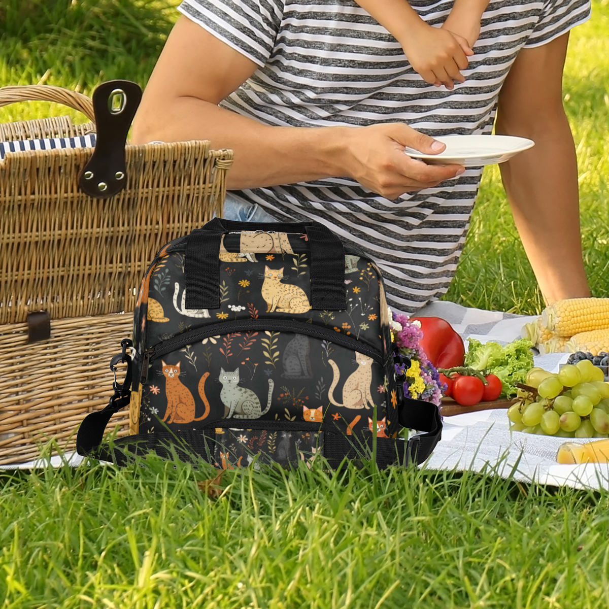 Herdesigns Colorful Cats Insulated Lunch Bag for Women Men Adults Large Reusable Lunch Box Leakproof Portable Cooler Tote Bags with Adjustable Shoulder Strap