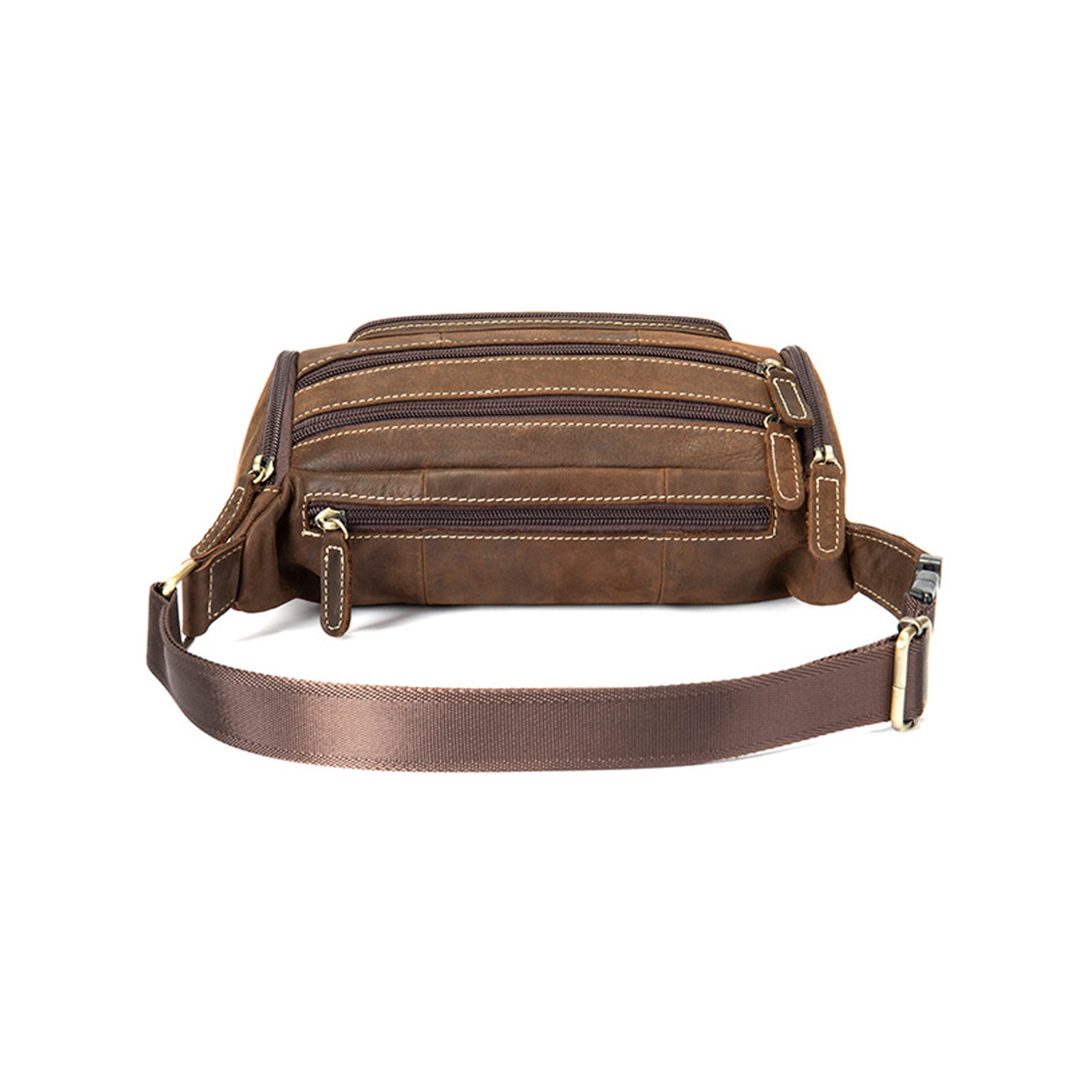 Men’s Genuine Leather Fanny Pack Multi-Pocket Waist Bag with Adjustable Strap and Metal Zipper – Oil Coffee, Dark Coffee, Brown